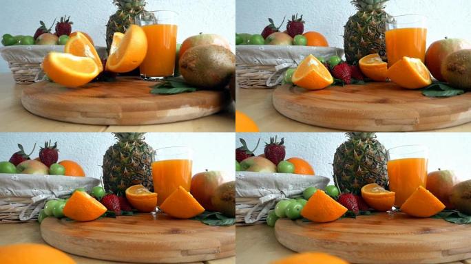 橙片滴在切菜板上美食饮品菜板