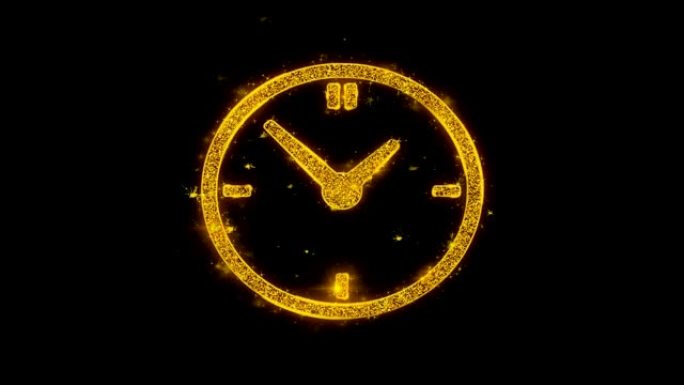 时钟图标在黑色背景上火花粒子。