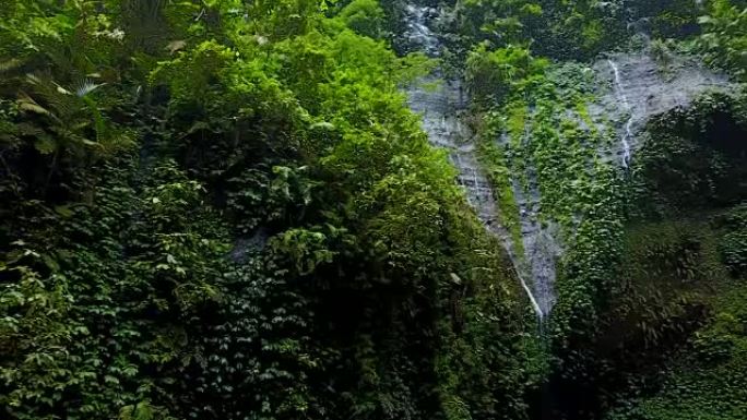 4K: 印度尼西亚东爪哇省Madakaripura瀑布无人机拍摄的鸟瞰图