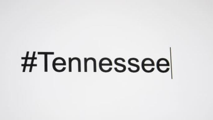 一个人在他们的计算机屏幕上键入 “# Tennessee”，然后跟随状态缩写