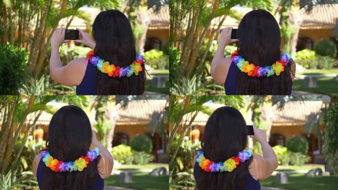 夏威夷岛一名妇女的视频以慢动作拍摄照片