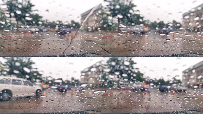 雨滴的时间流逝玻璃沾水水花水滴雨刮器
