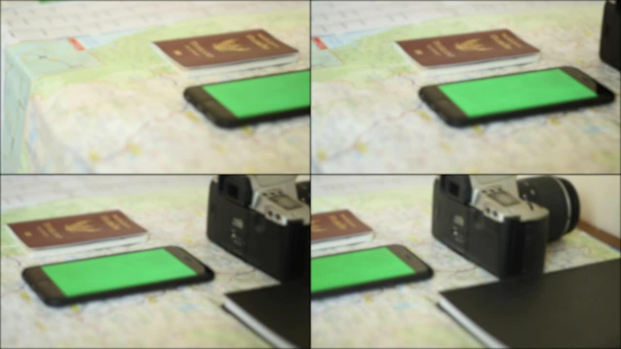 旅行用的护照和智能手机