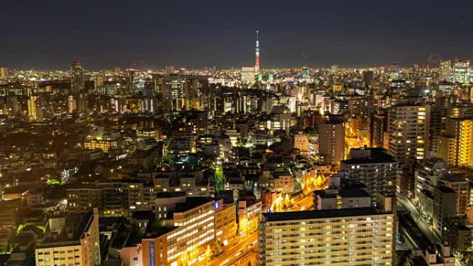 延时: 从文京鸟瞰东京晴空树和城市景观