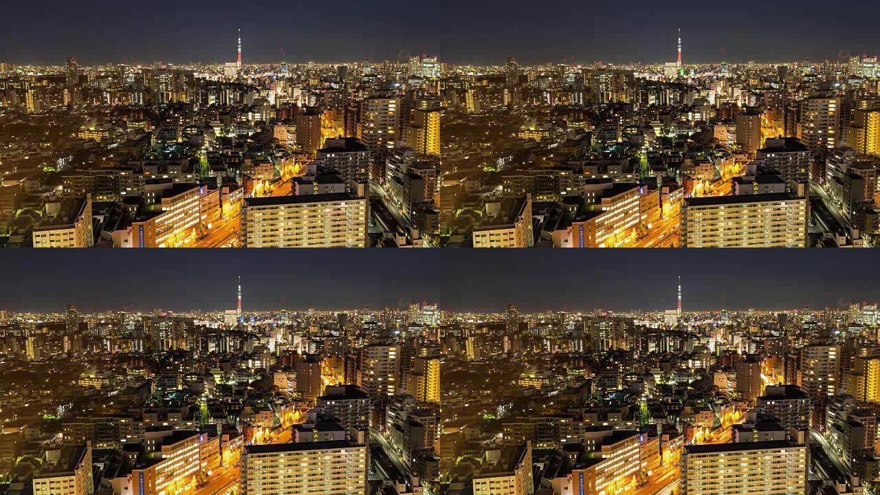 延时: 从文京鸟瞰东京晴空树和城市景观