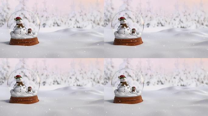 圣诞雪球4k循环动画与父子雪人