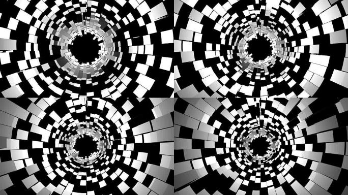 隧道中的抽象3D立方体块，上下移动