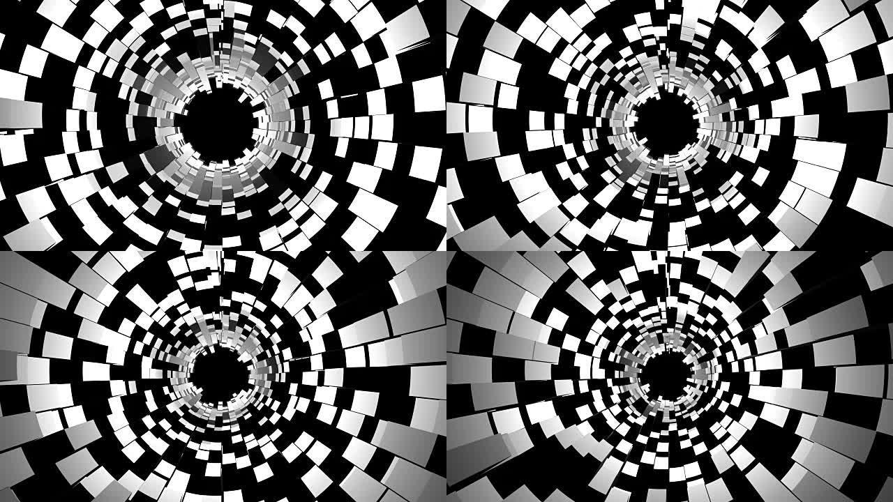 隧道中的抽象3D立方体块，上下移动