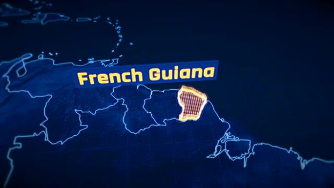 法属圭亚那国家边界3D可视化，现代地图轮廓，旅行
