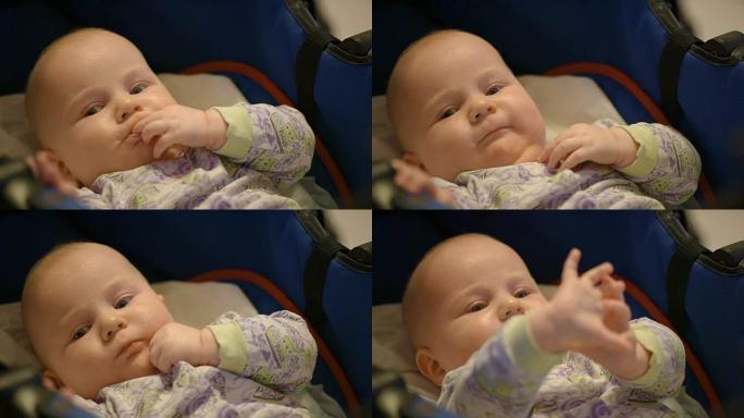 出牙问题外国小婴儿吃手指特写实拍