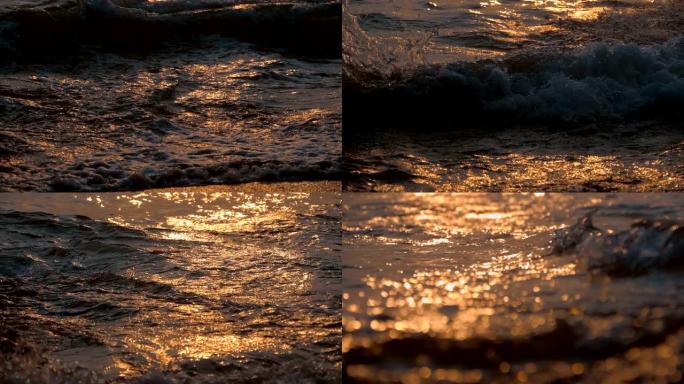 夕阳的金色光芒从海洋表面强烈反射