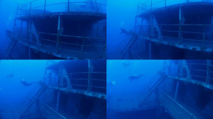 海底军事残骸的船甲板