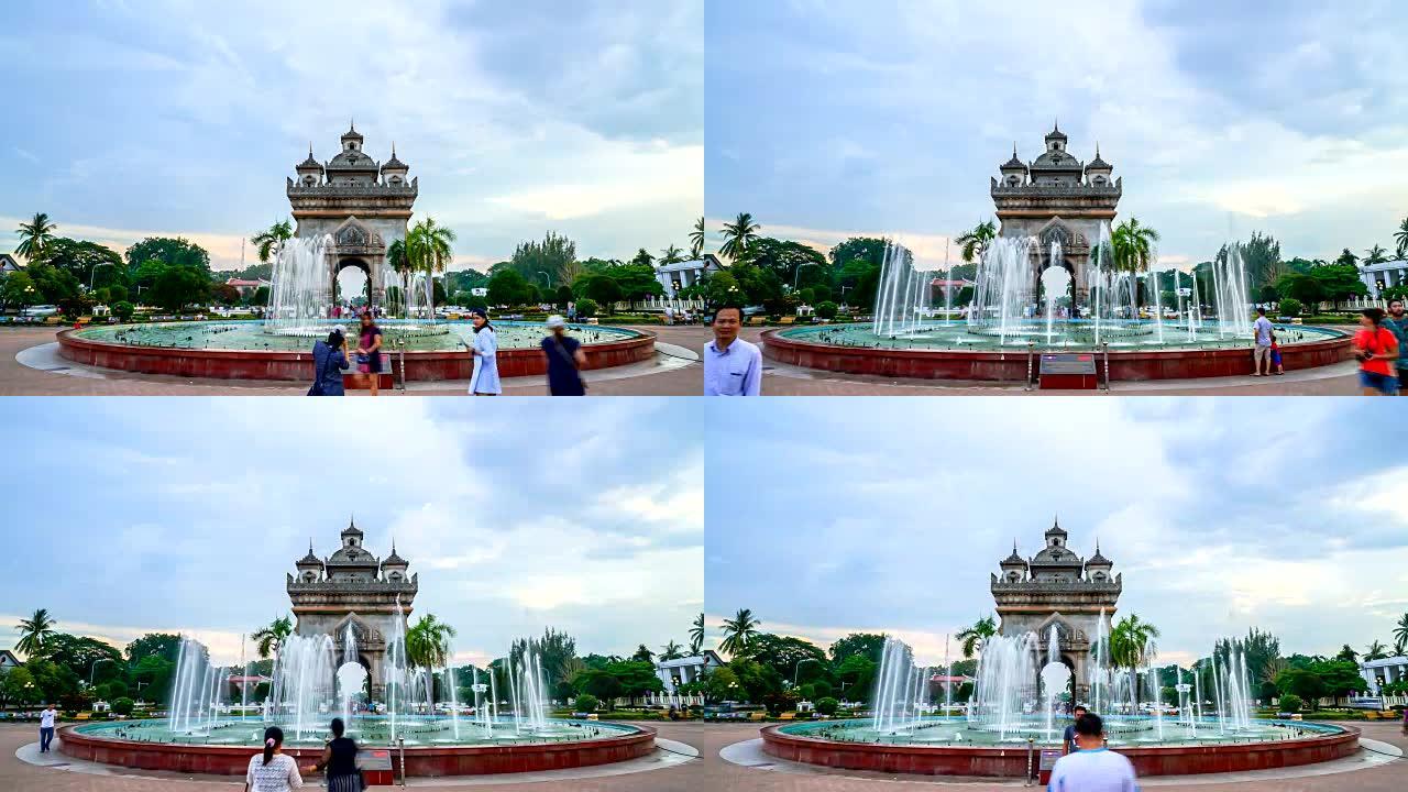 老挝万象的timelapse Patuxay纪念碑