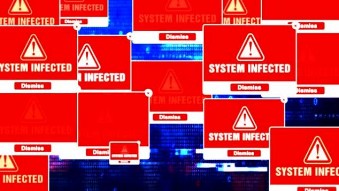 系统感染警报警告错误屏幕上的弹出通知框。
