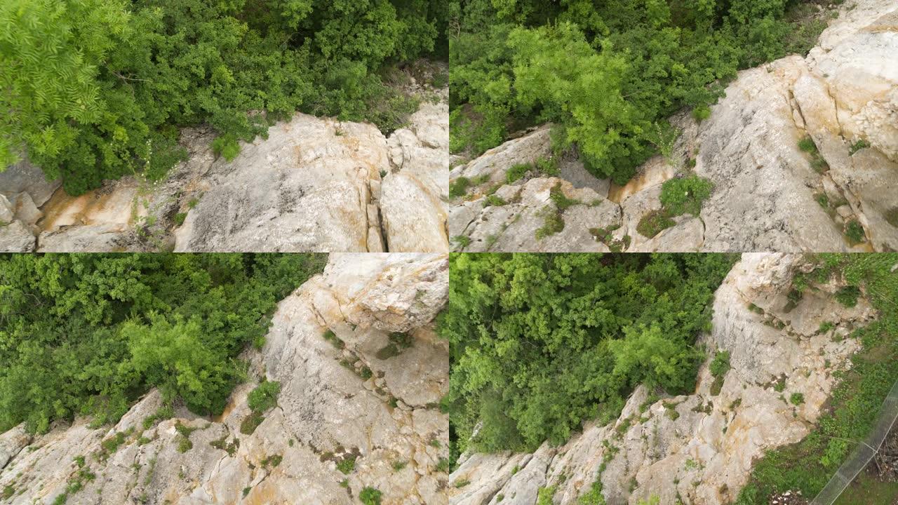 悬崖峭壁和森林的空中无人机拍摄