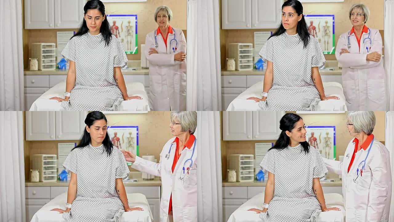 女人准备在医生办公室或医院进行乳房检查，乳房x光检查。