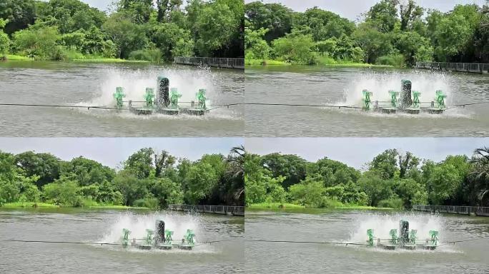 利用缩小技术在湖中工作的污水旋转机