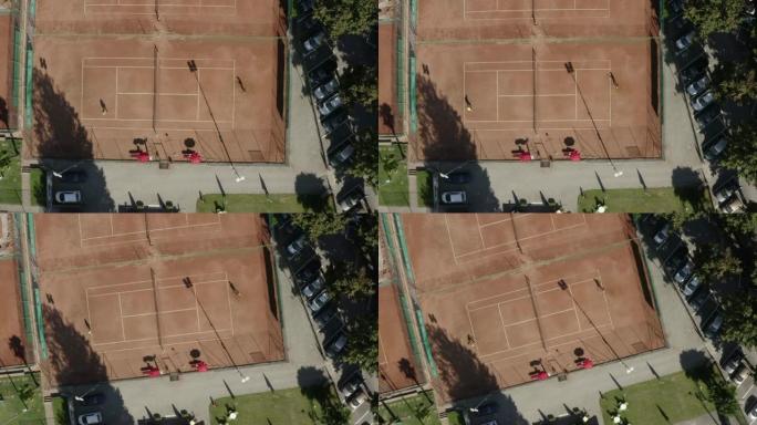 从上方看网球场的空中无人机视图