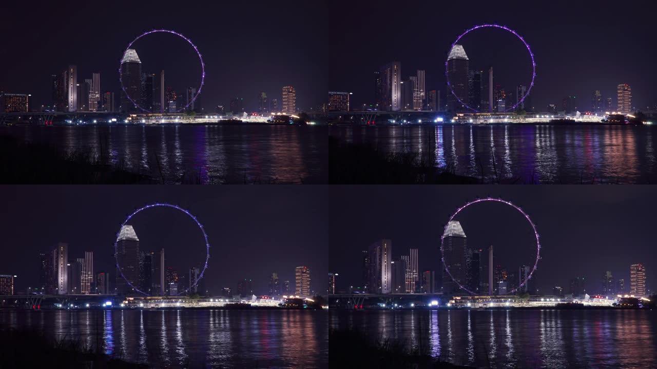 放大新加坡传单的时光倒流，夜景中的摩天大楼