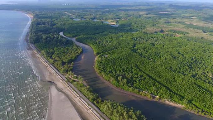 泰国trang省红树林和海洋的鸟瞰图，