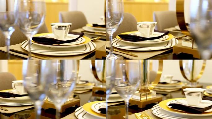 现代餐厅餐桌上的日式陶器