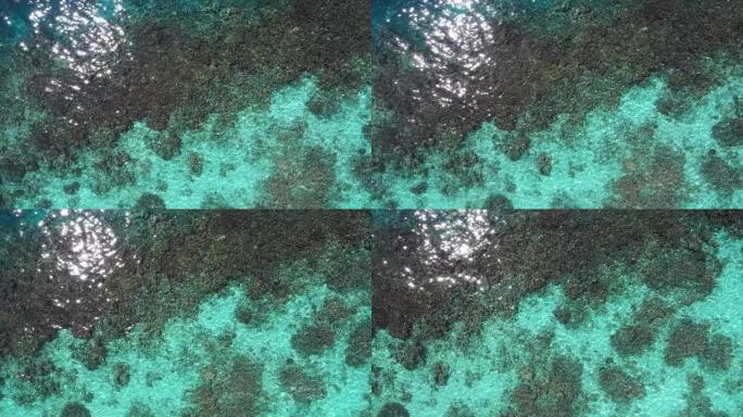 马尔代夫珊瑚礁的航拍镜头，无人机视图