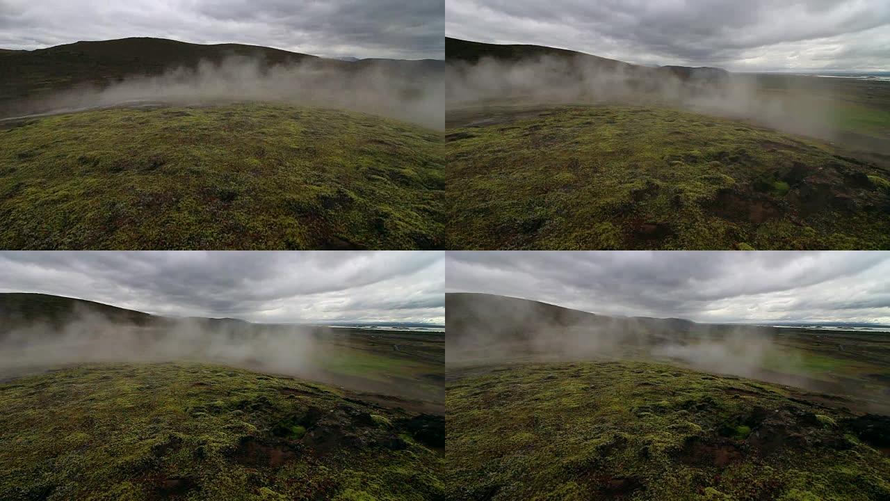 冰岛的地热能云海流云雾气山峰山顶
