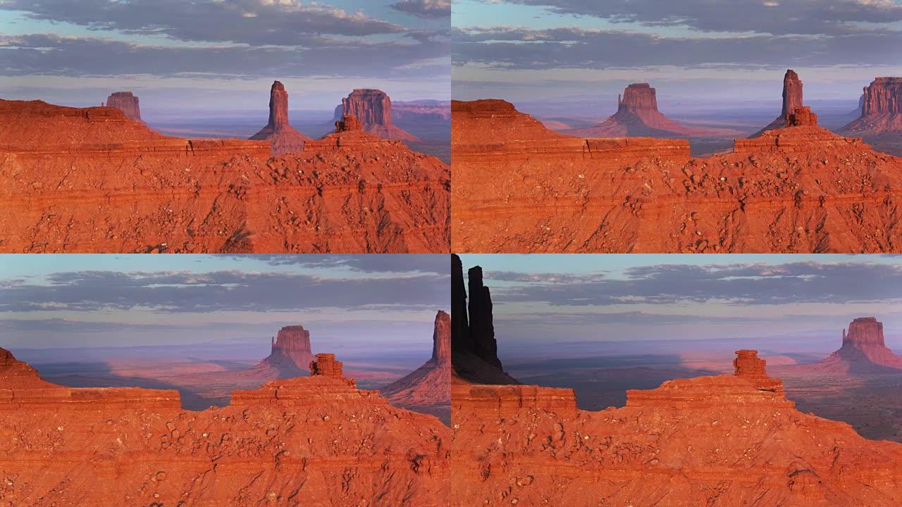 日落时纪念碑谷的阴影加长-无人机拍摄