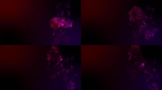 粒子墨水红色和紫色碰撞渐变背景上闪烁慢动作拍摄
