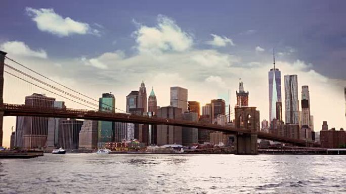 布鲁克林大桥公园的曼哈顿日落