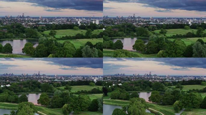 无人机拍摄汉普斯特德西斯与伦敦城市景观