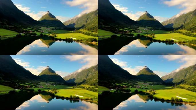 航拍镜头美丽的自然挪威