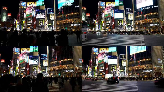 日本东京涩谷人行横道上的高清延时人群