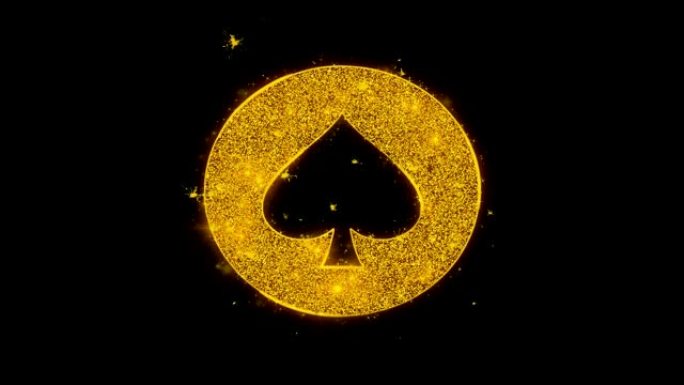 扑克牌套装黑桃图标在黑色背景上火花粒子。