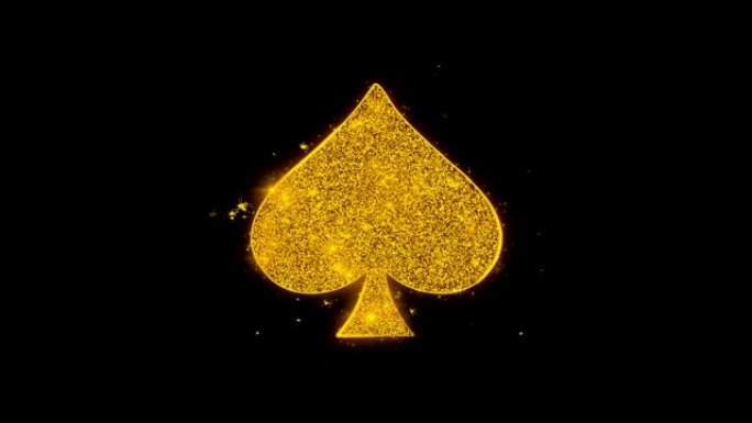 扑克牌黑桃图标在黑色背景上火花粒子。