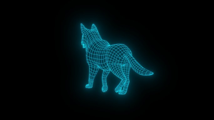 蓝色全息线框德牧犬动画素材带通道