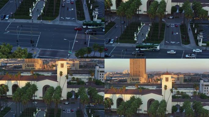 洛杉矶联合车站的倾斜无人机拍摄