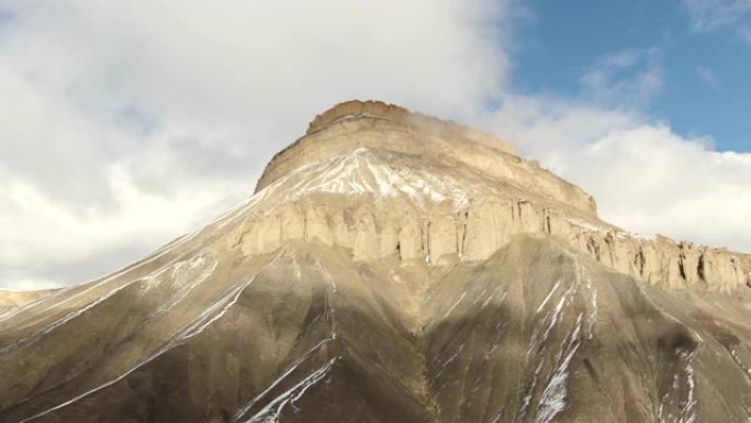 空中无人机拍摄了布克悬崖 (地质构造) 和山的条纹，侵蚀的砂岩悬崖和Hoodoos。在下雪，部分阴天