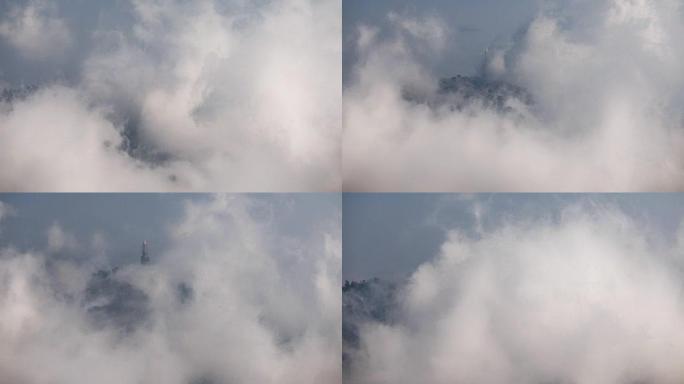 4k延时: 山上的宝塔和薄雾。