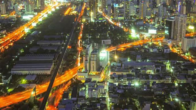 黄昏时鸟瞰高楼全景城市景观商业区 (泰国曼谷)