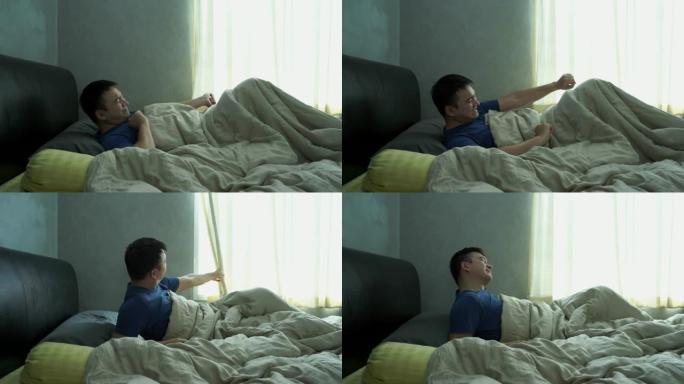 男人早上醒来。