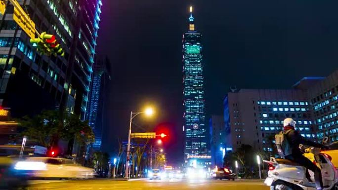 台北台湾夜间台北101大楼的景色