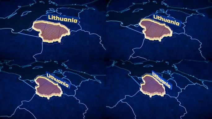 立陶宛国家边界3D可视化，现代地图轮廓，旅行