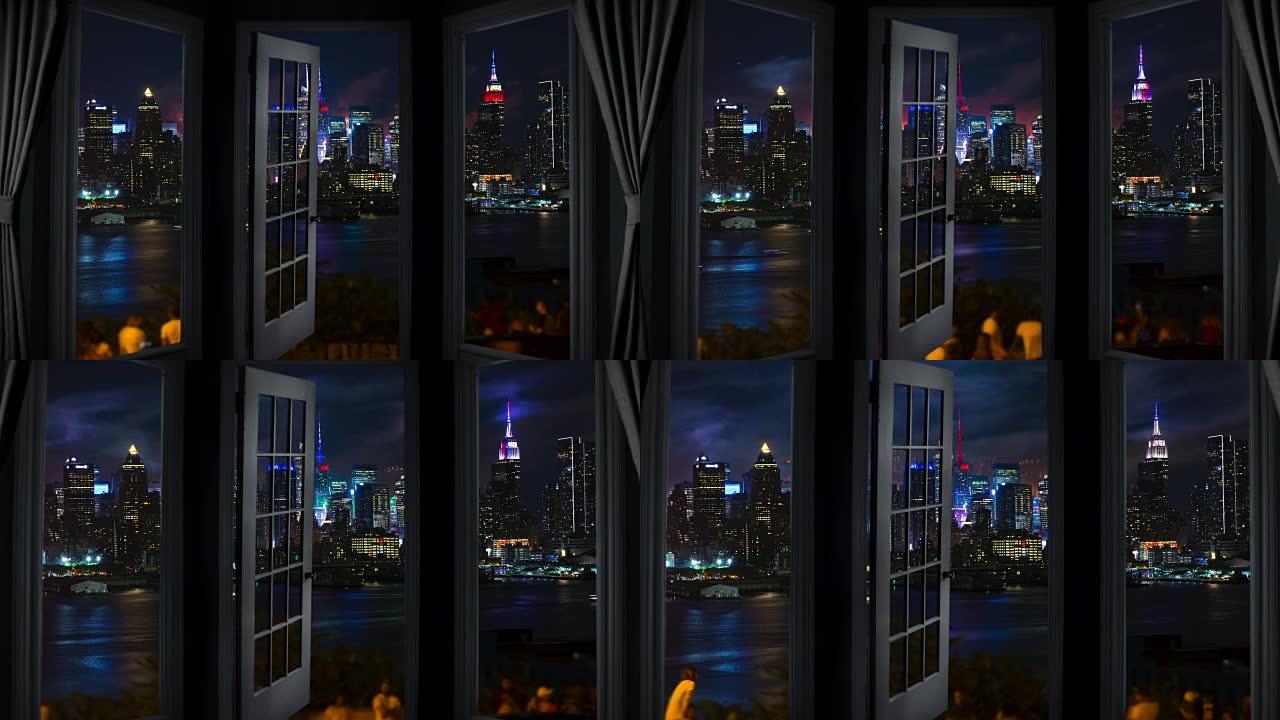 纽约曼哈顿延时城市景观摩天大楼窗户景观门