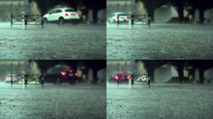 路上暴雨下雨素材汽车安全行驶