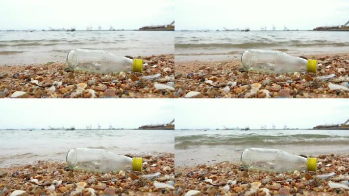 4K: 漂浮在海滩上的废瓶