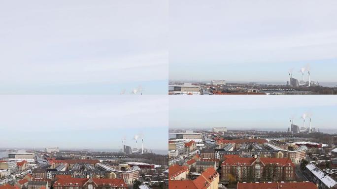 丹麦哥本哈根鸟瞰图的电影倾斜镜头