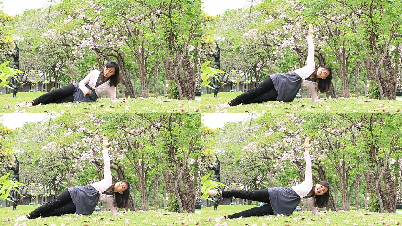 女人尝试练习瑜伽运动