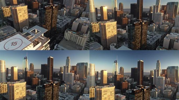 洛杉矶市中心公寓楼的向上倾斜无人机拍摄