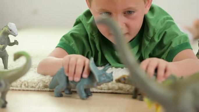 玩玩具恐龙的小男孩